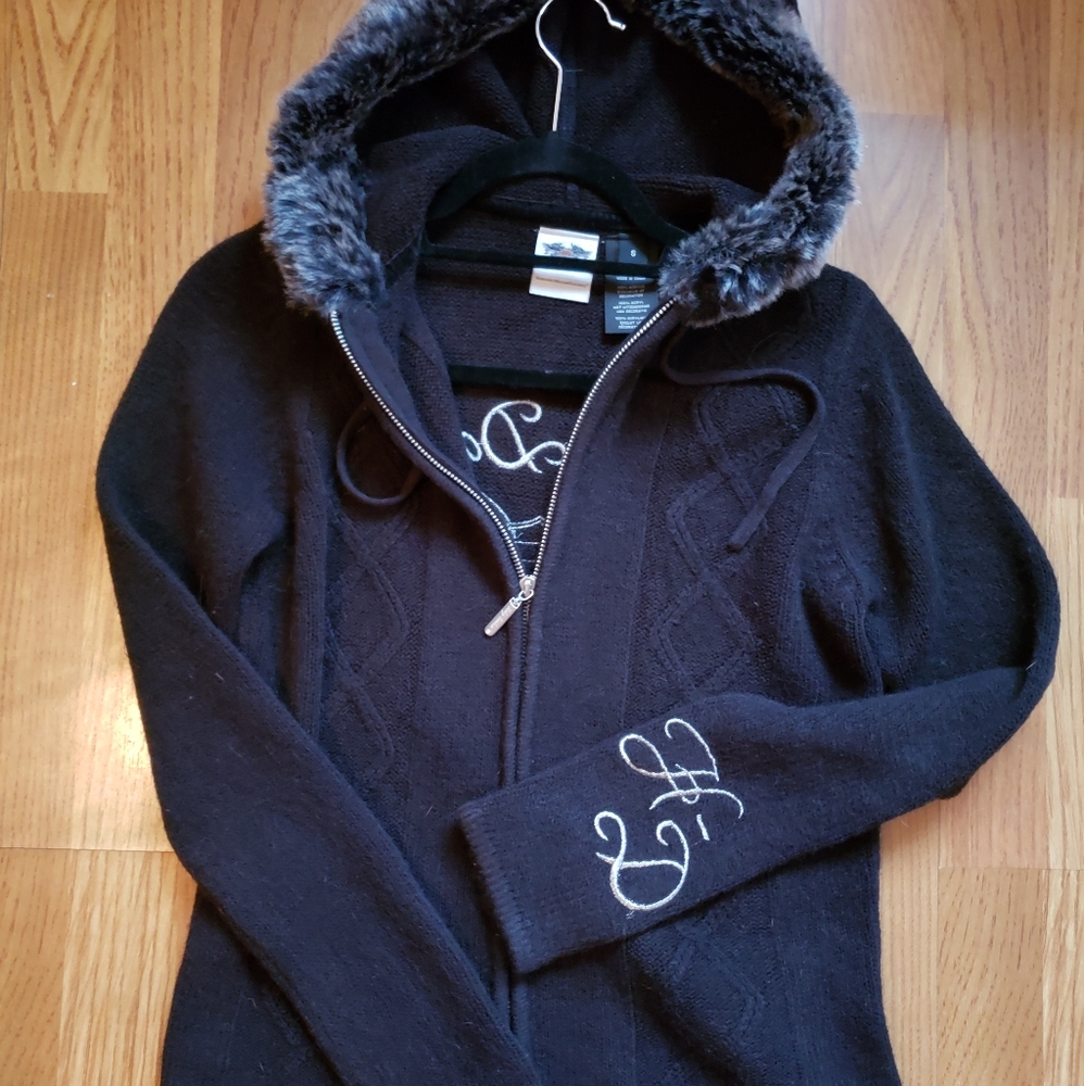 Harley Davidson Sweater, dressy zip front fur hood